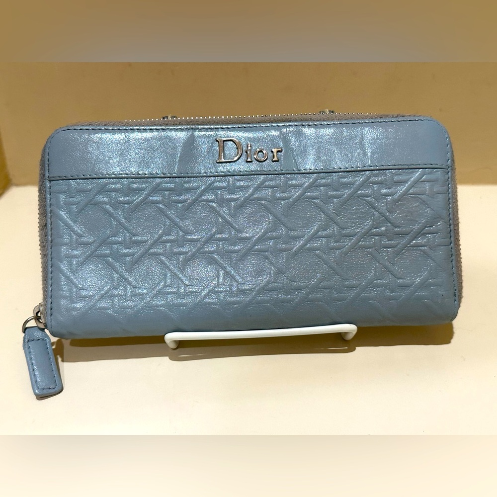 Dior Cannage Grey Zip Long Wallet - Picture 1 of 13